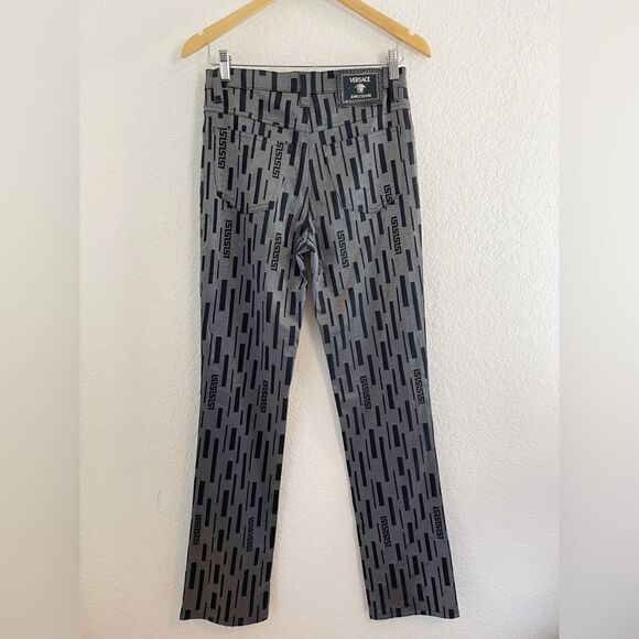 VERSACE Grecian print black and silver designer Pants. 29 - Picture 3 of 11